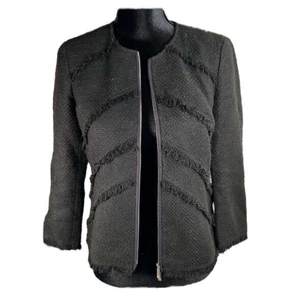 LAFAYETTE 148 | Black Zip Front Textured Jacket | Silk Blend | Size 4 - Picture 1 of 9